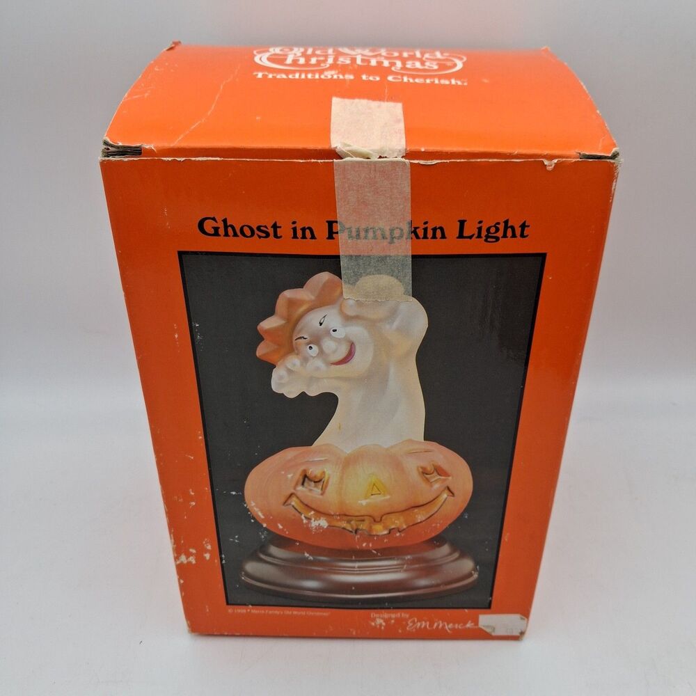 1998 Vintage Old World Christmas Ghost In Pumpkin Light w/ Box